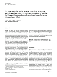 Introduction to the special issue on ozone layer protection and