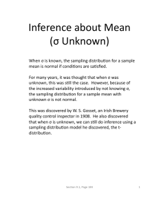 Inference about Mean (σ Unknown)