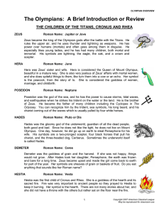 OLYMPIAN OVERVIEW The Olympians