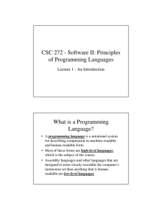 CSC 272 - Software II: Principles of Programming Languages What