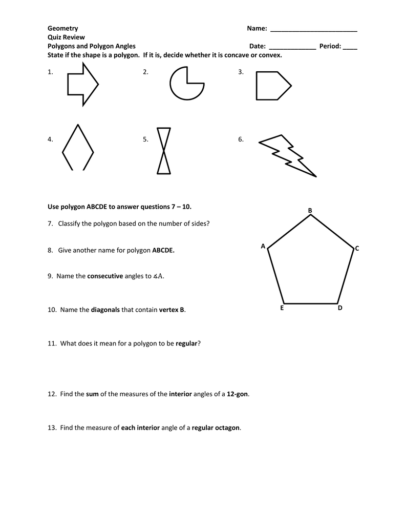 Quiz Review - Polygons and Polygon Angles Within Polygon And Angles Worksheet