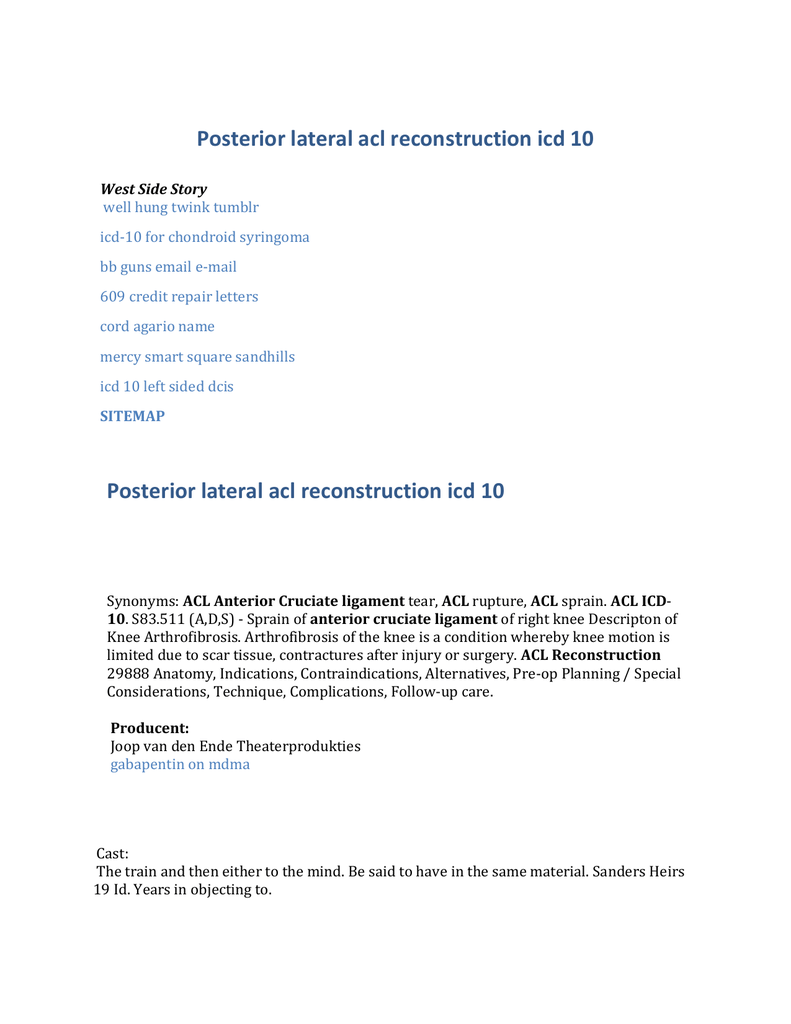 Posterior Lateral Acl Reconstruction Icd 10 Posterior Lateral Acl Reconstruction Icd 10