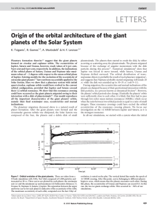 Origin of the orbital architecture of the giant planets of the Solar