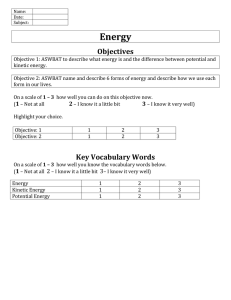 Name: Date: Subject: Energy Objectives Objective 1: ASWBAT to