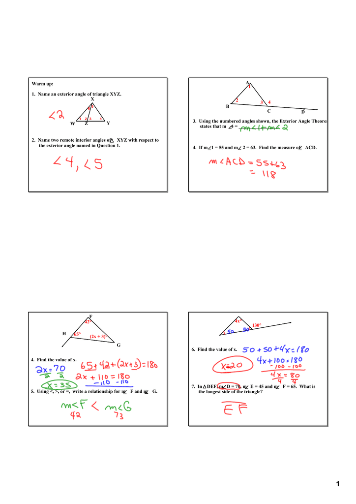 1 Name An Exterior Angle Of Triangle Xyz 2 Name Two Remote