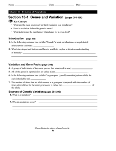 Section 16-1 Genes and Variation (pages 393-396)