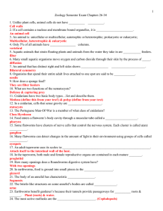 Zoology Semester Exam Chapters 26-34