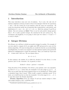 1 Introduction 2 Integer Division