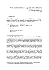 Old Irish pronouns: agreement affixes vs. clitic arguments.