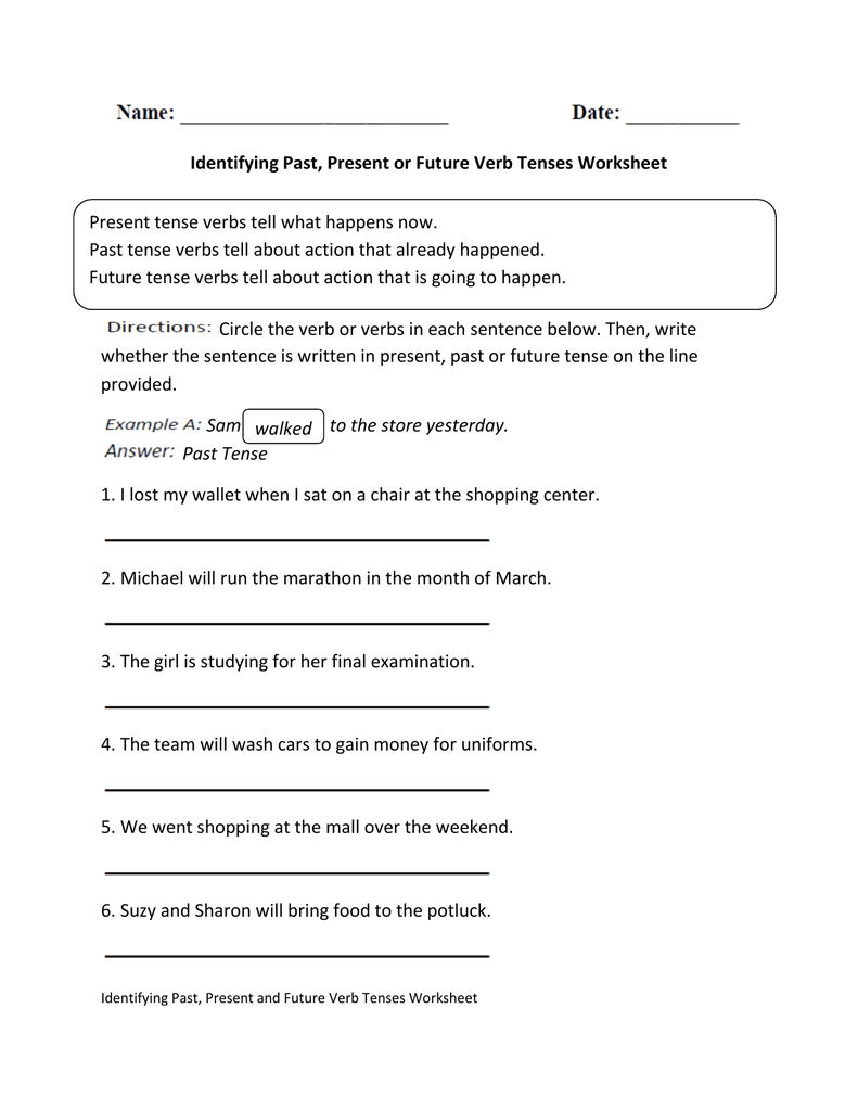 identifying past present or future verb tenses worksheet circle the