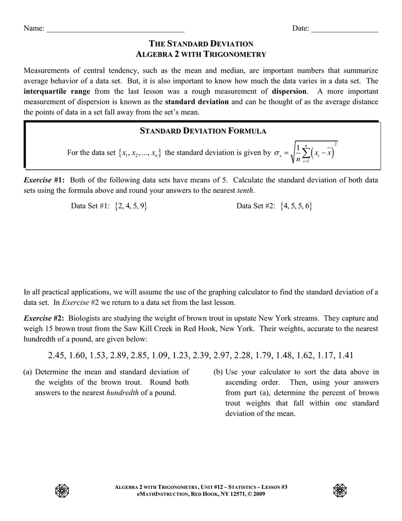 Calculating Standard Deviation Pdf Name Calculating