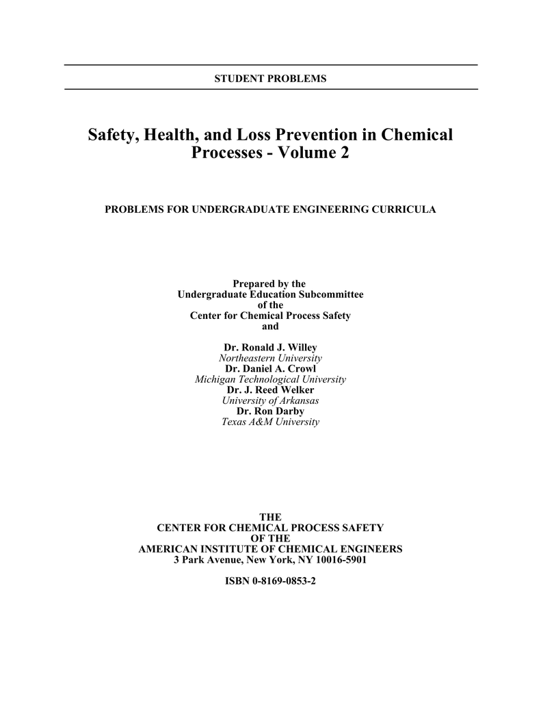 Sache Problem Set Volume 2 Safety And Chemical Engineering