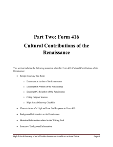 Part Two: Form 416 Cultural Contributions of the Renaissance