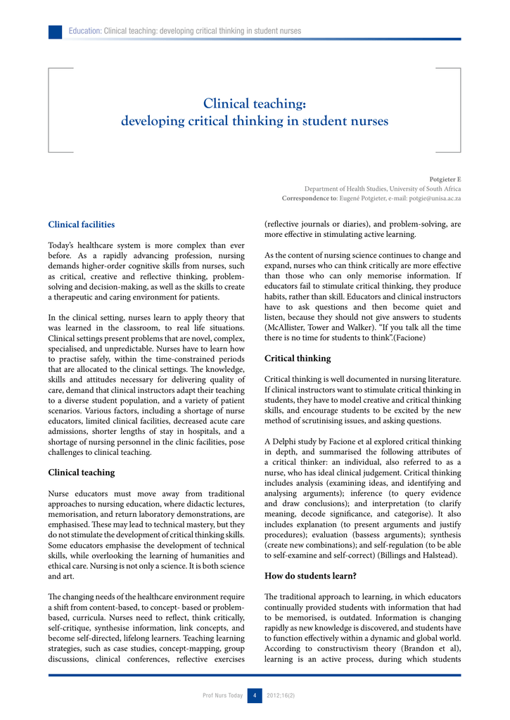 critical thinking journals nursing