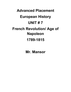 Advanced Placement European History UNIT # 7 French Revolution