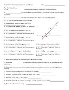 Geometry Test Theorems, Definitions, and Proofs Review Name