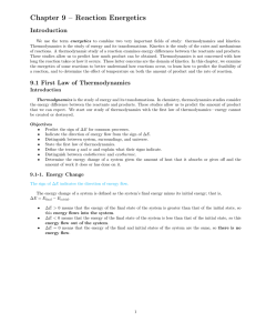 Chapter 9 – Reaction Energetics