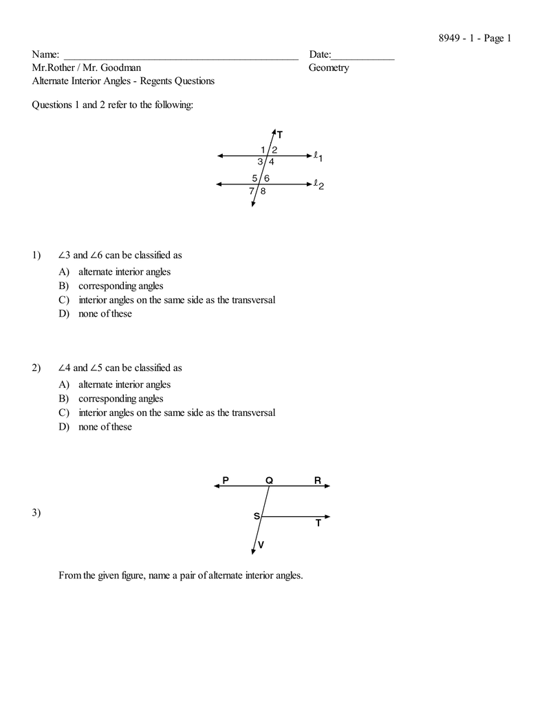 Alternate Interior Angles Regents Questions