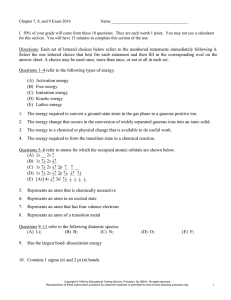 Chapter 7, 8, and 9 Exam 2014 Name I. 50% of your grade will come