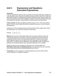 Unit 3 Expressions and Equations: Equivalent