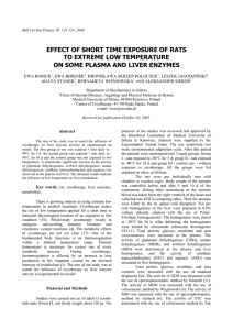 effect of short time exposure of rats to extreme low temperature on