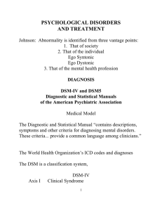 PSYCHOLOGICAL DISORDERS AND TREATMENT