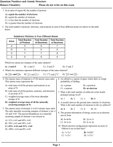 Quantum Numbers and Atomic Structure Honors