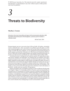 Threats to Biodiversity - Wildlife Ecology and Conservation