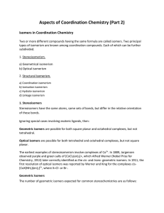 Aspects of Coordination Chemistry (Part 2) Isomers in Coordination