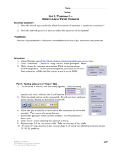299 Unit 9, Worksheet 1— Dalton`s Law of Partial Pressures