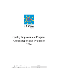 Quality Improvement Program Annual Report and Evaluation 2014