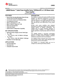 LM4950 7.5W Mono-BTL or 3.1W Stereo Audio