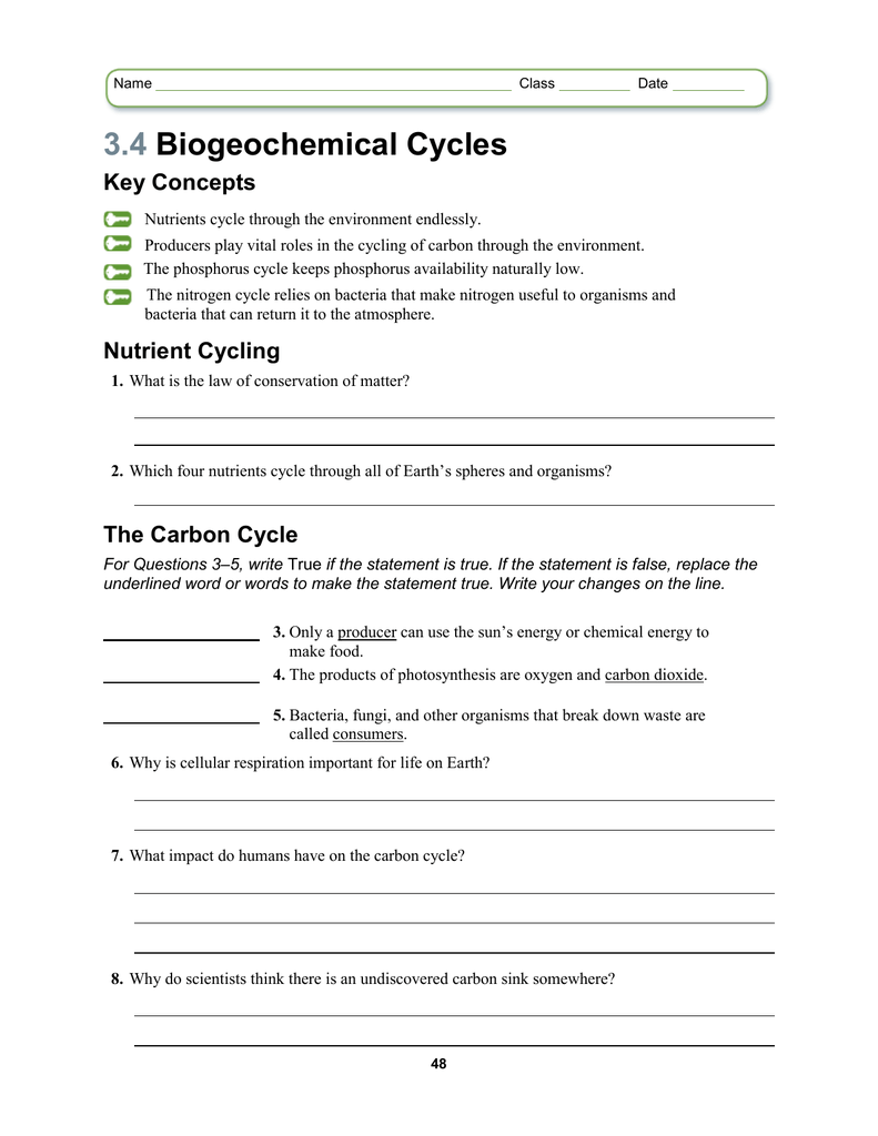 Nutrient Cycles Worksheet Answers - Worksheet List Intended For Nutrient Cycles Worksheet Answers