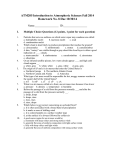 ATM205 Introduction to Atmospheric Sciences Fall 2014 Homework