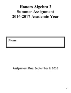 Honors Algebra 2 Summer Assignment 2016