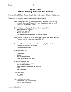 Study Guide Matter: Building Blocks of the Universe