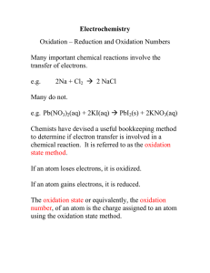 Electrochemistry Oxidation – Reduction and Oxidation Numbers