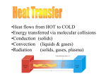 •Heat flows from HOT to COLD •Energy transferred via molecular
