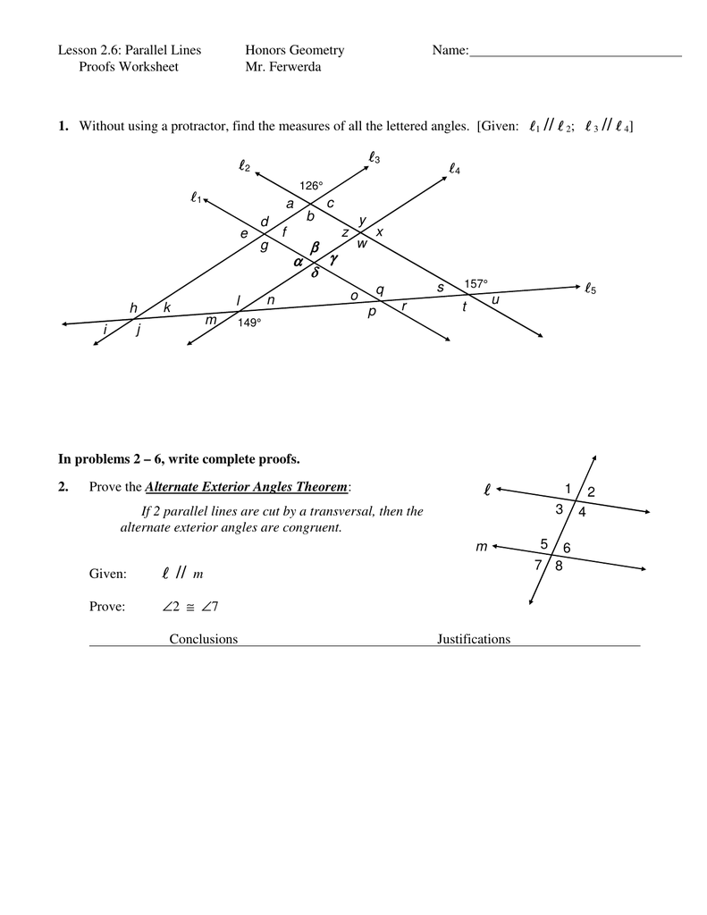Parallel Lines Proofs Worksheet Inside Proving Lines Parallel Worksheet