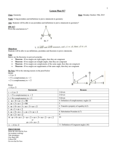 Geometry Fall 2015 Lesson 017 _Using postulates and theorems to