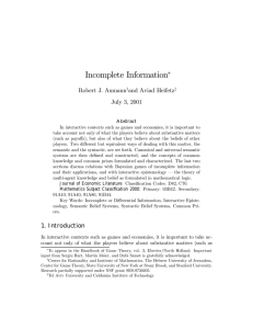 Incomplete Information - Einstein Institute of Mathematics @ The