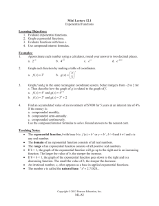 ML-82 Mini Lecture 12.1 Exponential Functions Learning Objectives