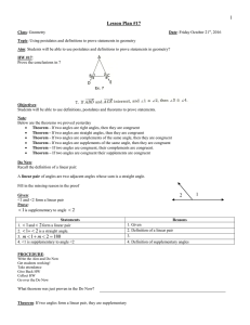 Geometry Fall 2016 Lesson 017 _Using postulates and theorems to