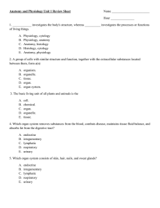 Anatomy and Physiology Unit 1 Review Sheet Name Hour 1