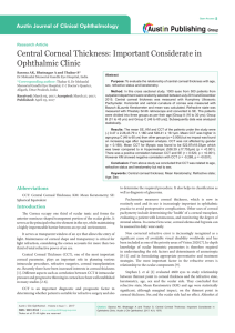 Central Corneal Thickness: Important Considerate in Ophthalmic