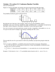 Calculus 131, section 13.1 Continuous Random Variables