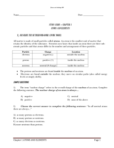 STUDY GUIDE – CHAPTER 1 ATOMS AND ELEMENTS 1