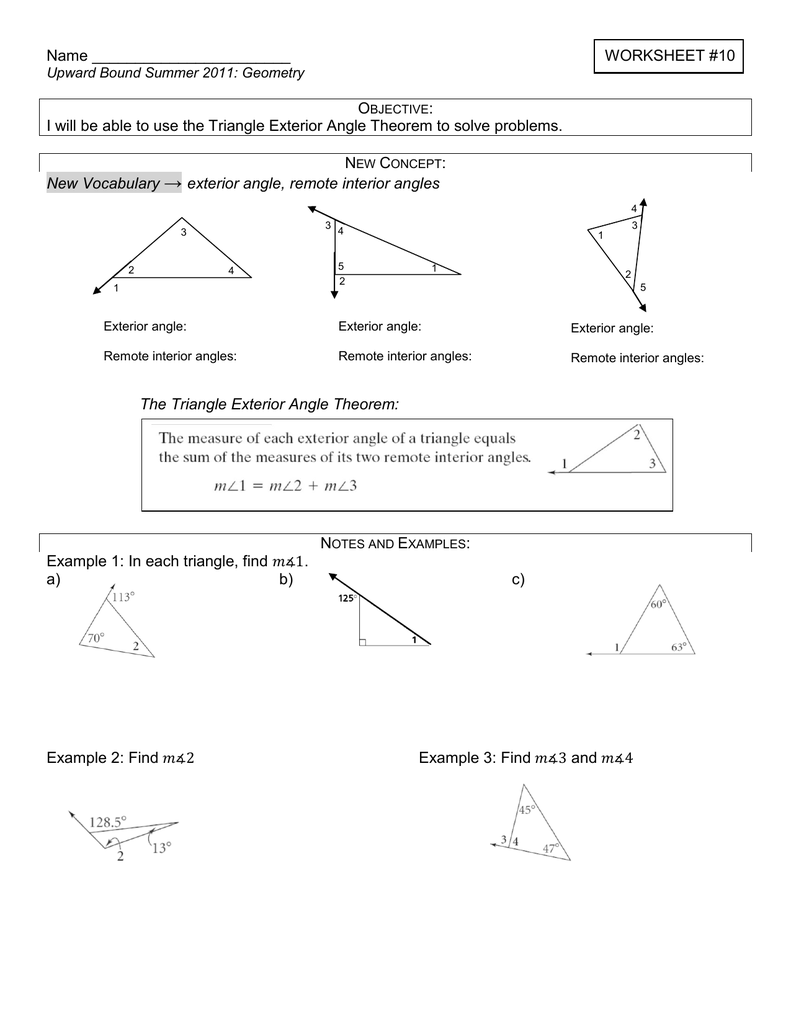 Name Worksheet 10 I Will Be Able To Use The Triangle Exterior