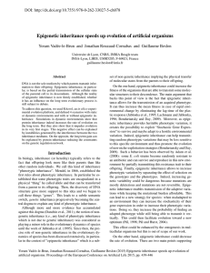 Epigenetic inheritance speeds up evolution of artificial organisms