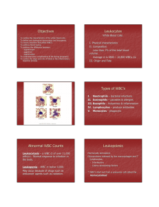 Objectives Leukocytes Types of WBC`s Abnormal WBC Counts
